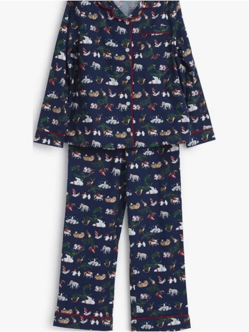 Vera Bradley Navy Christmas Print Pajama Set with Red Piping